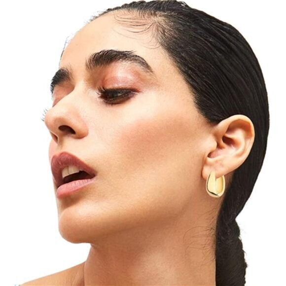 6 Pairs‎ 14K Gold Hoop Earrings for Women Lightweight Chunky Hoop Earrings - Picture 3 of 6